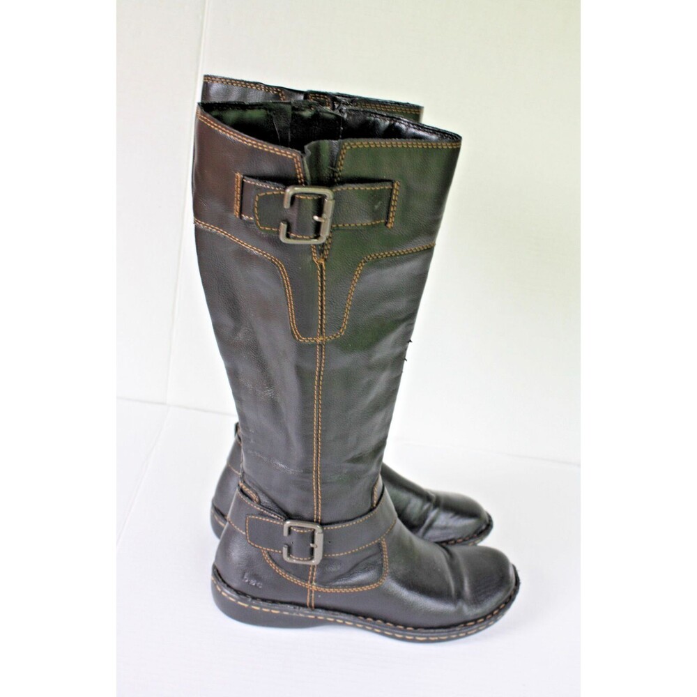 BOC BORN Boots Womens sz 8.5 Black Pebbled Leather Tall Flat*READ - Picture 2 of 9
